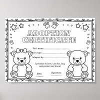 Bear adopt a pet colouring certificate