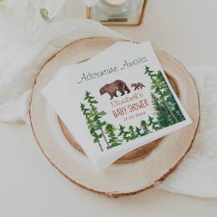 Bear Adventure Awaits Green Trees Baby Shower Napkin
