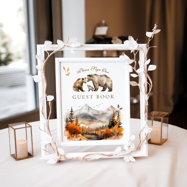 Bear Adventure Fall Mountain Baby Shower Guest  Poster (Creator Uploaded)