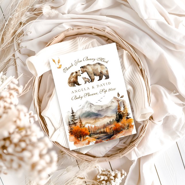 Bear Adventure Fall Mountain Neutral Baby Shower Thank You Card (Creator Uploaded)
