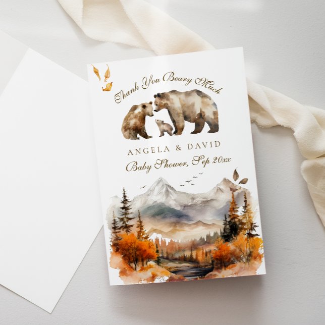 Bear Adventure Fall Mountain Neutral Baby Shower Thank You Card (Creator Uploaded)