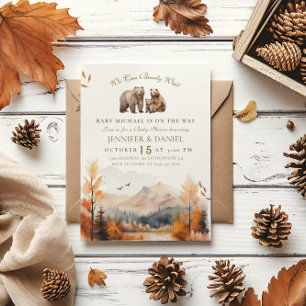 Bear Adventure Fall Mountains Neutral Baby Shower Invitation