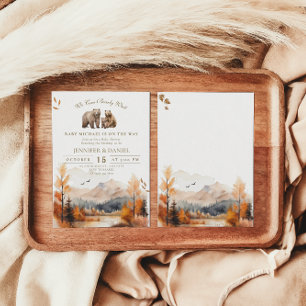 Bear Adventure Fall Mountains Neutral Baby Shower Invitation