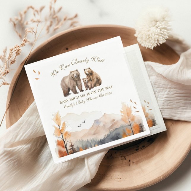 Bear Adventure Fall Mountains Neutral Baby Shower Napkin (Creator Uploaded)