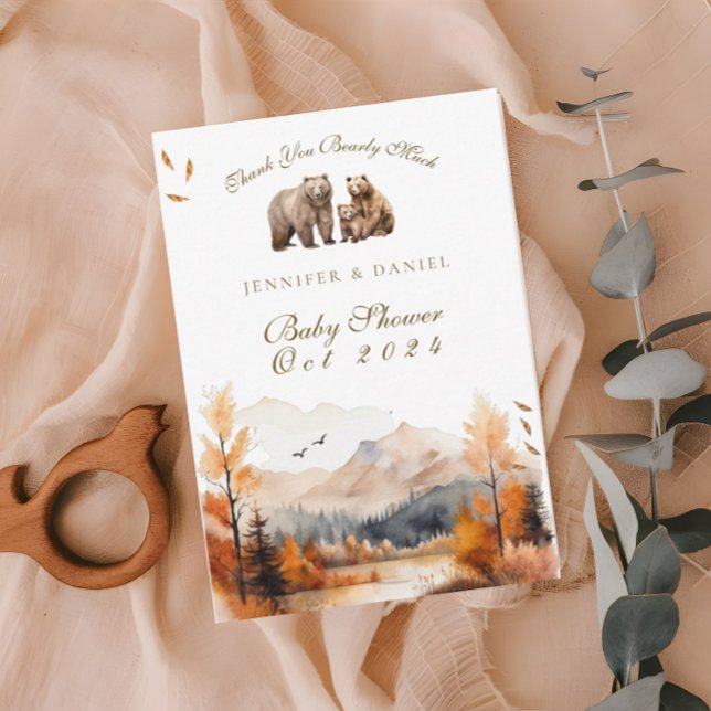Bear Adventure Fall Mountains Neutral Baby Shower Thank You Card (Creator Uploaded)