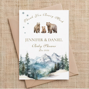 Bear Adventure Snowy Mountains  Baby Shower Thank You Card