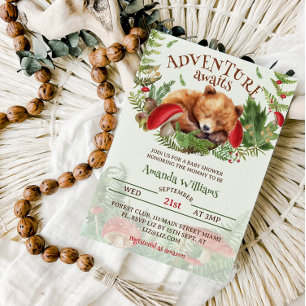Bear Adventure Woodland Baby Boy Shower Invitation