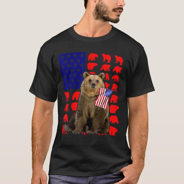 Bear American Flag 4th Of July Usa Patriotic T-Shirt (Front)