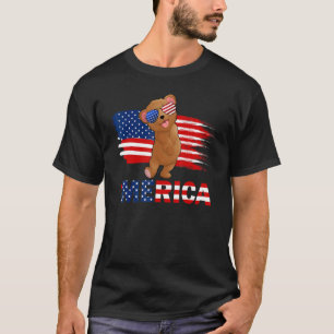 Bear American Flag Sunglasses Merica  4th Of July T-Shirt