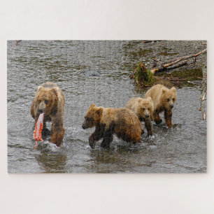 Bear and 3 cubs, Brooks Falls Alaska  Jigsaw Puzzle