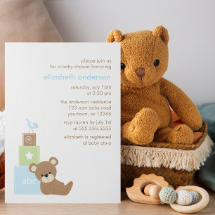 Bear and Alphabet Toy Blocks Baby Shower {blue} Invitation