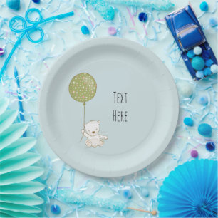 Bear and Balloon Paper Plate - Blue