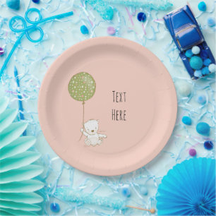 Bear and Balloon Paper Plate - peach