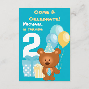 Bear and Balloons 2nd Birthday Party Invitation