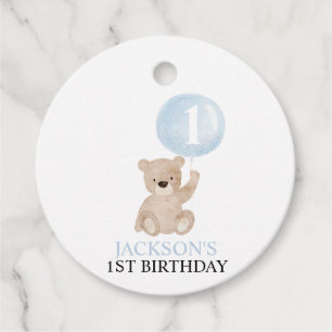 Bear and Blue Balloon 1st Birthday Favour Tags