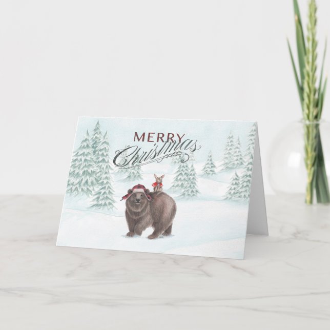 Bear and Bunny Christmas Card Horizontal (Front)