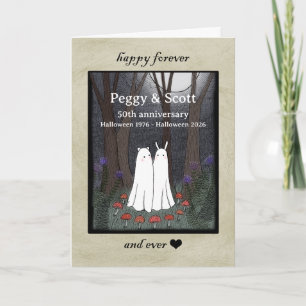 Bear and Bunny Ghost in Forest Halloween Love Card