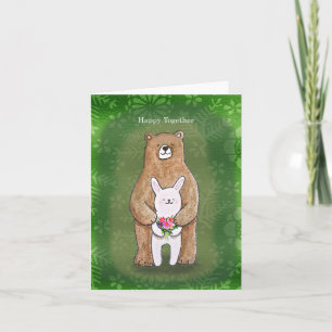 Bear and Bunny Happy Together Cute Couple Love  Card