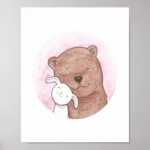Bear and Bunny Love Woodland Art Pastel Poster