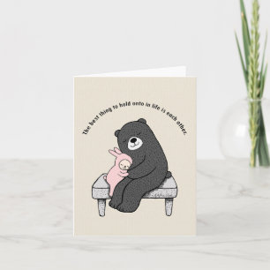 Bear and Bunny on a bench hugging Love Anniversary Card