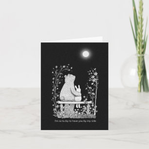 Bear and Bunny on bench under Moon Anniversary Card