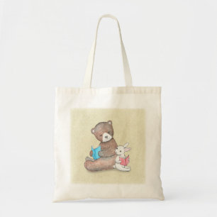 Bear and Bunny Reading Books Bookworm Library book Tote Bag