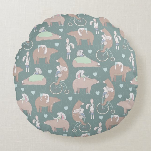 Bear and Bunny Round Cushion (Front)