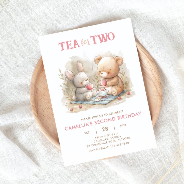 Bear and Bunny Tea For Two Party Invitation (Creator Uploaded)