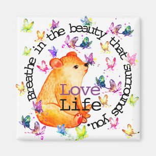 Bear and Butterflies Personalised Words in Circle Magnet