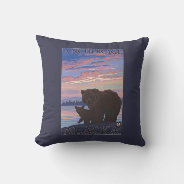 Bear and Cub - Anchorage, Alaska Cushion (Front)