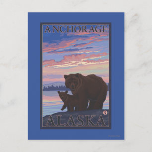 Bear and Cub - Anchorage, Alaska Postcard