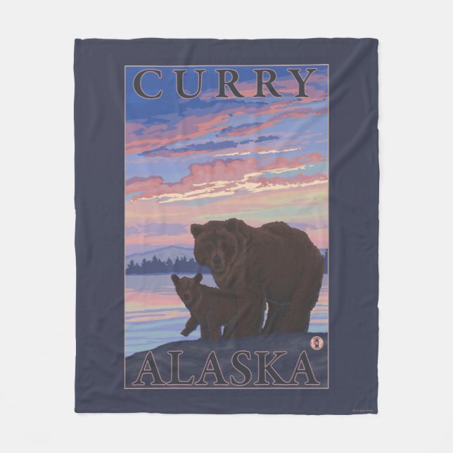 Bear and Cub - Curry, Alaska Fleece Blanket (Front)