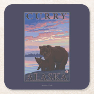 Bear and Cub - Curry, Alaska Square Paper Coaster