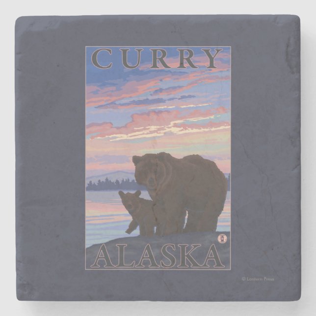 Bear and Cub - Curry, Alaska Stone Coaster (Front)