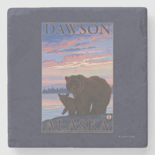Bear and Cub - Dawson, Alaska Stone Coaster