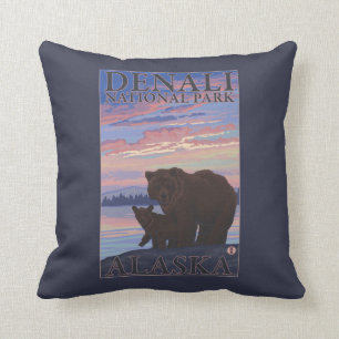 Bear and Cub - Denali National Park, Alaska Cushion