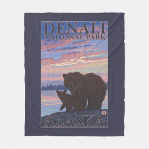 Bear and Cub - Denali National Park, Alaska Fleece Blanket