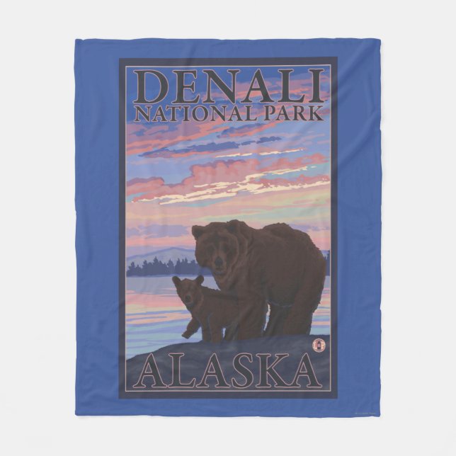 Bear and Cub - Denali National Park, Alaska Fleece Blanket (Front)
