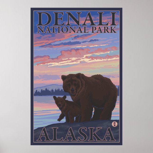 Bear and Cub - Denali National Park, Alaska Poster (Front)