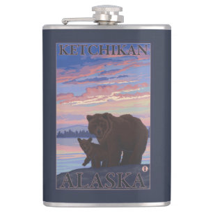 Bear and Cub - Ketchikan, Alaska Hip Flask