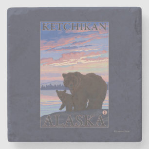 Bear and Cub - Ketchikan, Alaska Stone Coaster