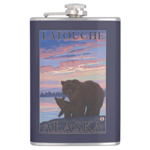 Bear and Cub - Latouche, Alaska Hip Flask