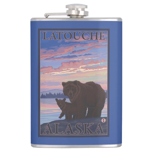 Bear and Cub - Latouche, Alaska Hip Flask (Front)