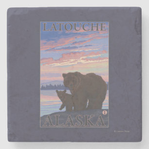 Bear and Cub - Latouche, Alaska Stone Coaster