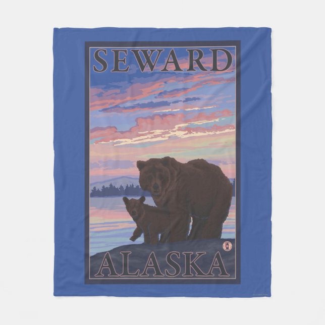 Bear and Cub - Seward, Alaska Fleece Blanket (Front)