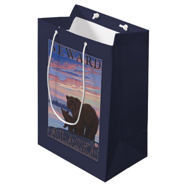 Bear and Cub - Seward, Alaska Medium Gift Bag (Front Angled)