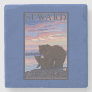 Bear and Cub - Seward, Alaska Stone Coaster