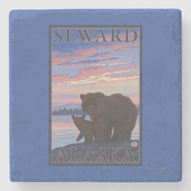 Bear and Cub - Seward, Alaska Stone Coaster (Front)