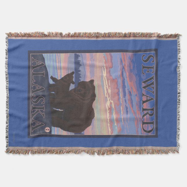 Bear and Cub - Seward, Alaska Throw Blanket (Front)