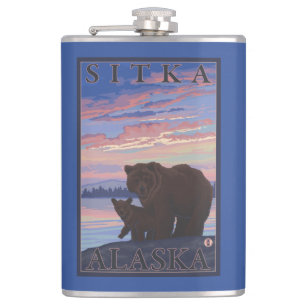 Bear and Cub - Sitka, Alaska Hip Flask